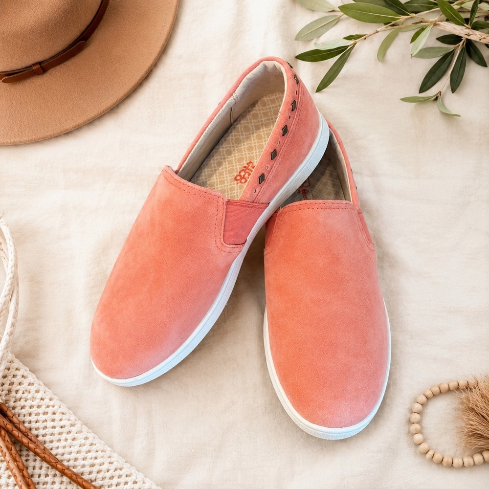 Spenco Santa Barbara Rivet Terra Cotta Suede Slip On Sneakers Womens 7 SP1126TEC